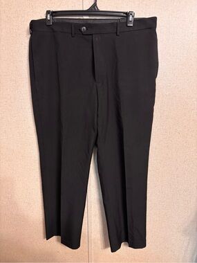Haggar Black Herringbone Dress Pants with Striped Waist Trim 40x29